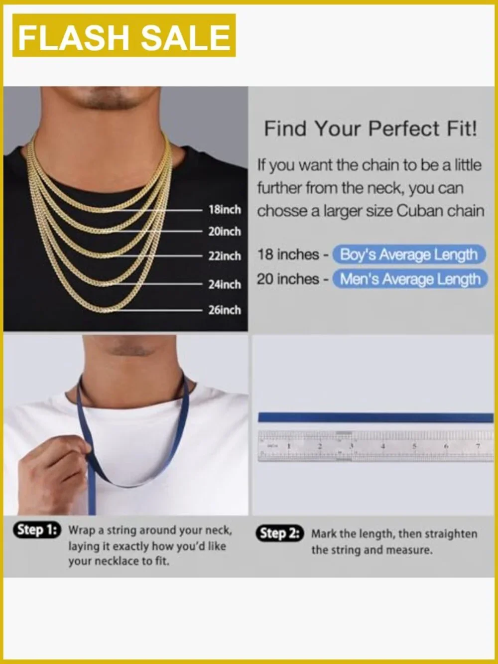 Stainless Steel Cuban Link Chain Necklace 18-26 Inch